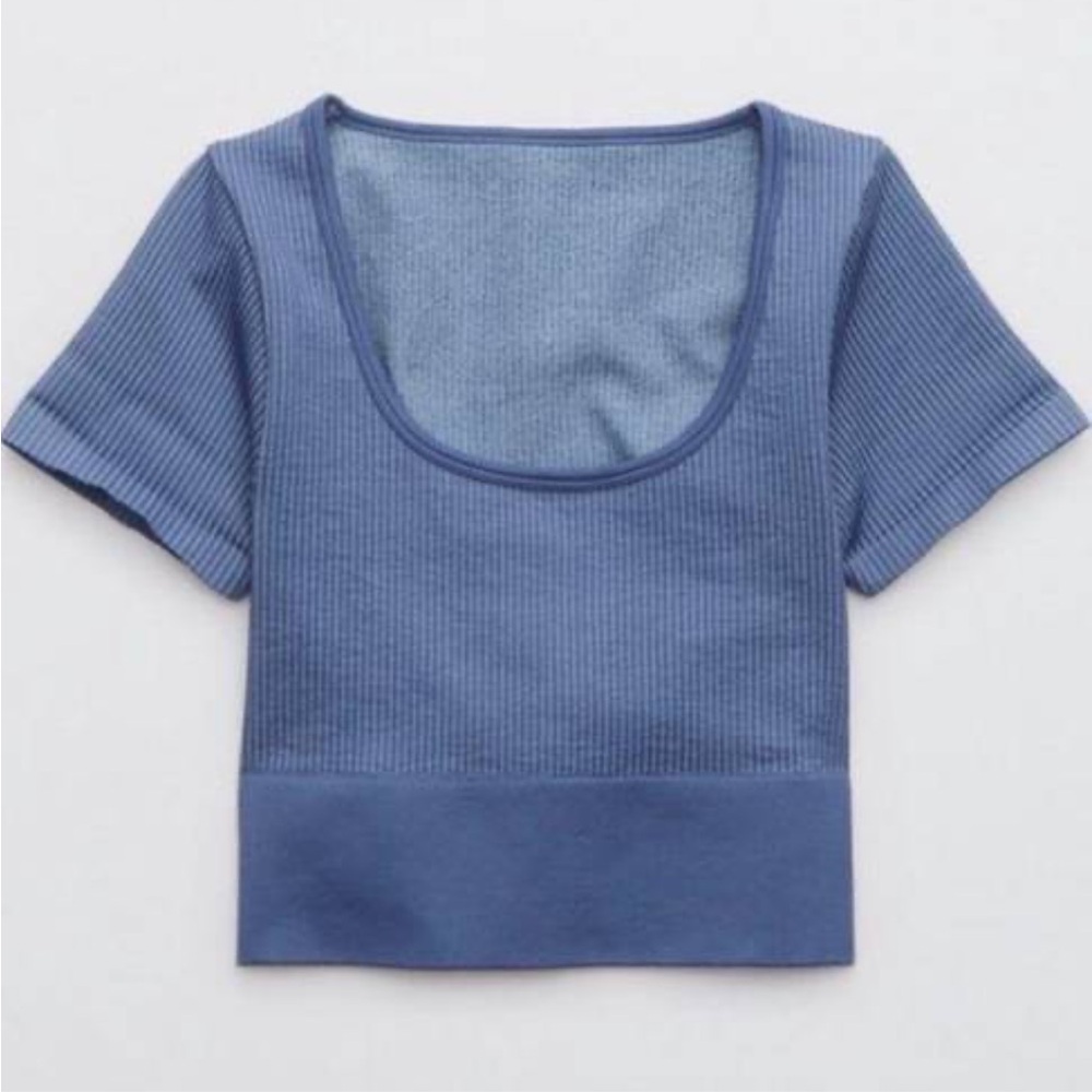 Aerie OFFLINE Sidewalk Seamless Ribbed Crop Top Blue Size Large